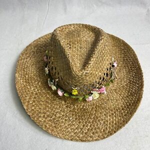 Cottagecore Summer Women OS Natural Straw Floral Charm Cowboy Sun Hat